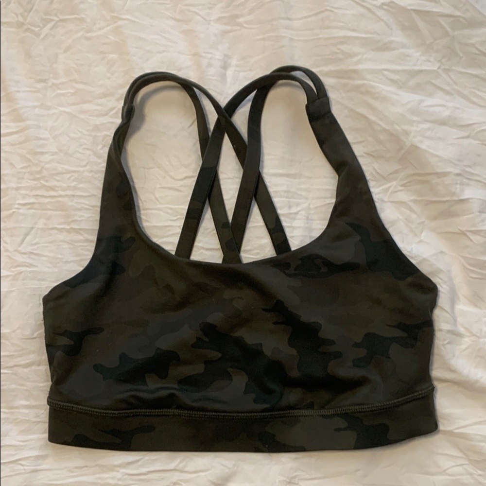 Lululemon Black and Green Sports Bra with Criss-Cross Straps